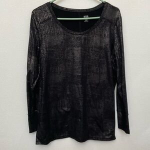 Ana Black Metallic Patternedomg Sleeve Top Size XL Neutral Stretch Layer